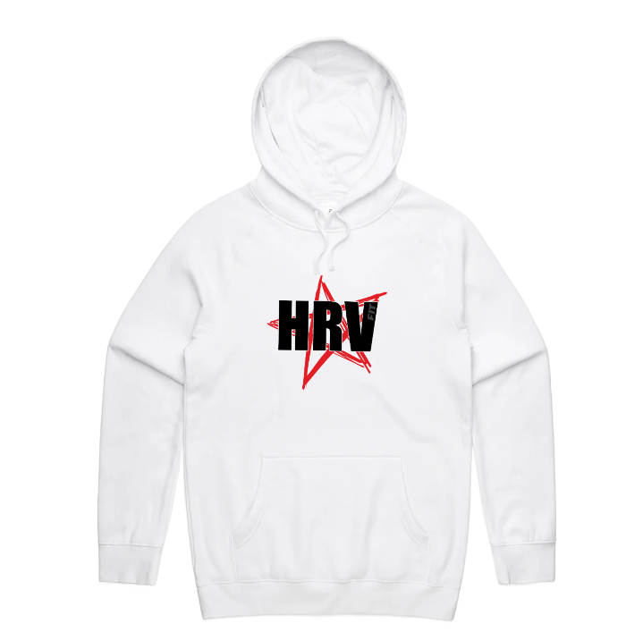 HRVfit OG star logo hoodie in white — BMX trackside apparel by HRVfit Australia